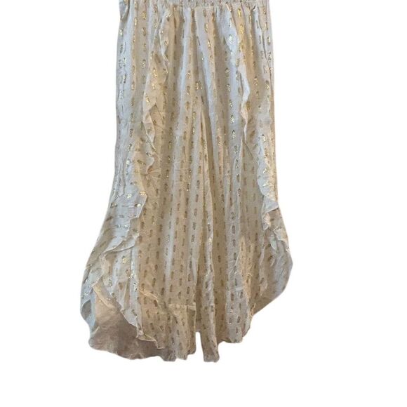 Surf Gypsy Women's Gold Metallic Ruffle Wide-Leg Pants Size L - Picture 1 of 16